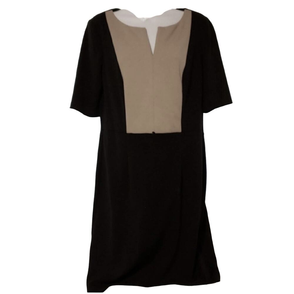 DressBarn Tan Black Below Knee Office Dress  Short Sleeve Size 10